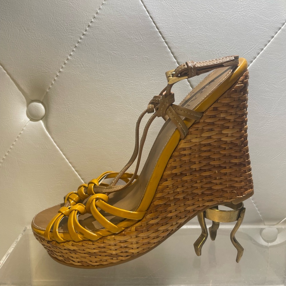 PRADA woven wedge strappy open toe sandals sz 39 made in Italy - Picture 8 of 15